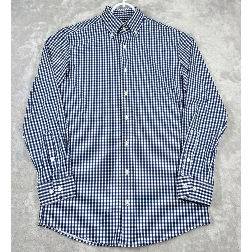 COLLARS & CO. English Gingham Polo Dress Shirt S Blue‎ White Check Performance